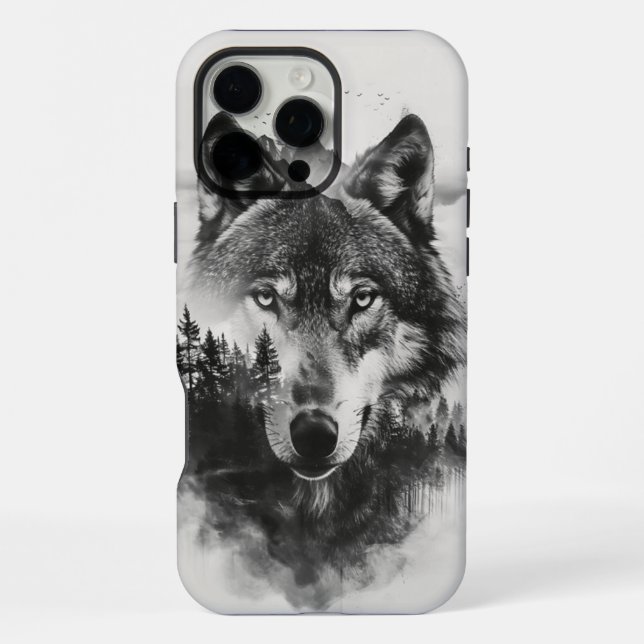 Wolf gazes through misty forest iPhone case (Back)