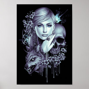 Wolf Girl and Skull Poster