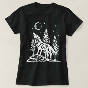 Wolf Girl Forest Howling Moon Graphic Tee