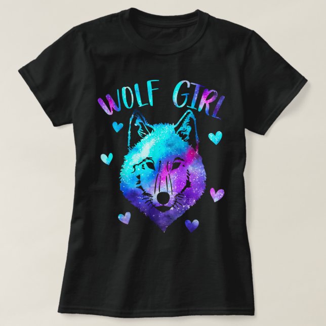 Wolf Girl Galaxy Aesthetic Design T-Shirt (Design Front)