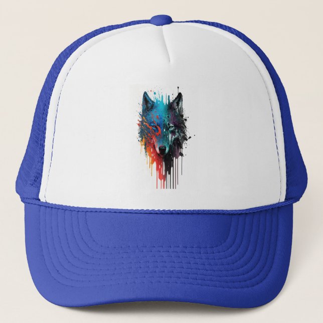 Wolf Graphic Art Animal Wolves Fan Art Trucker Hat (Front)