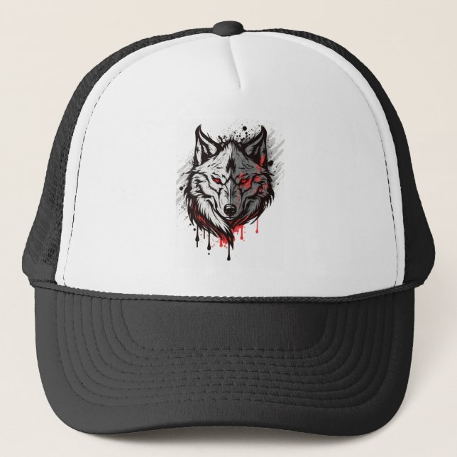 Wolf Graphic Art Animal Wolves Fan Art Trucker Hat (Front)