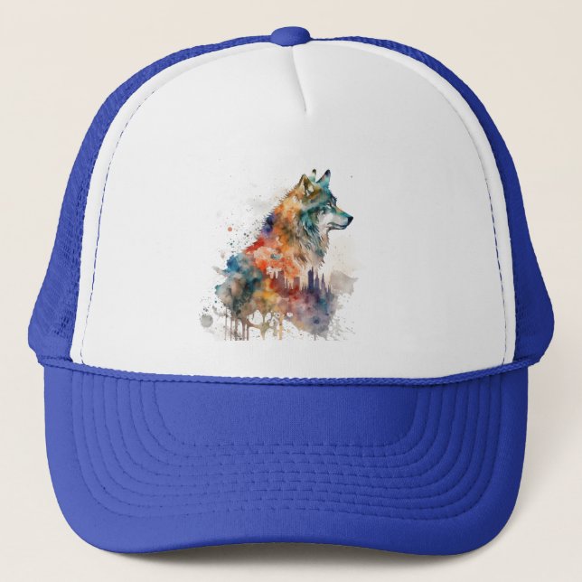 Wolf Graphic Art Animal Wolves Fan Art Trucker Hat (Front)