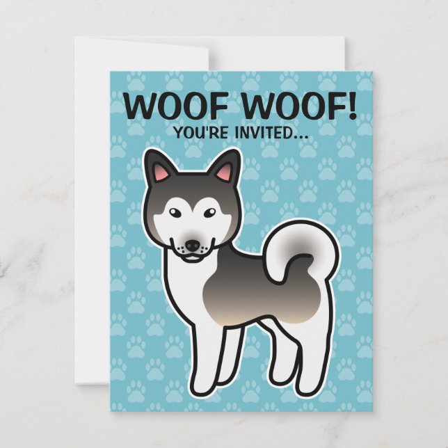 Wolf Grey Alaskan Malamute Dog Illustration Invitation (Front)