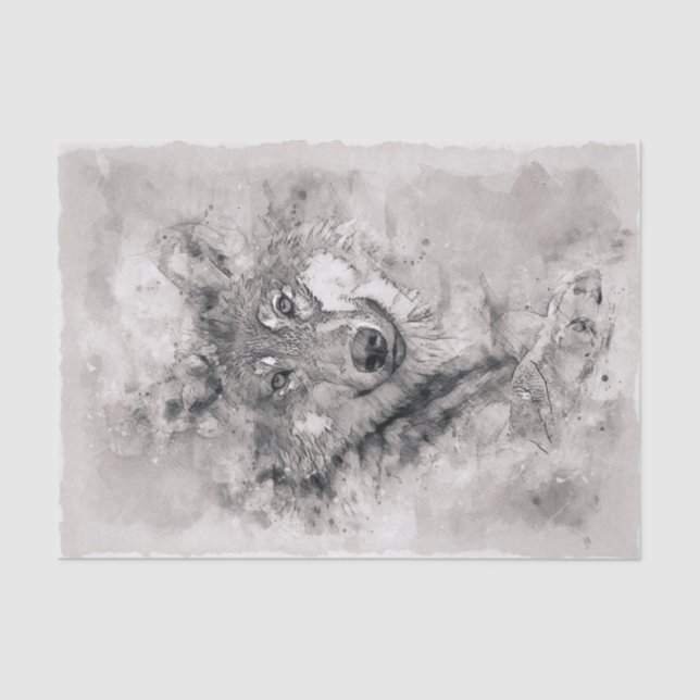Wolf Grey Hunter Watercolor Tissue Paper (Front)