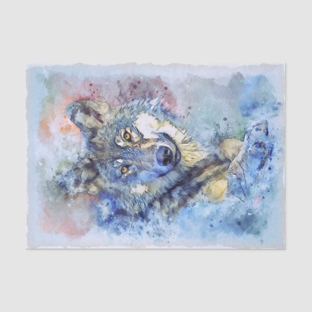 Wolf Grey Hunter Winter Watercolor Tissue Paper (Front)