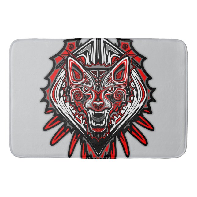 Wolf Haida Tribal Totem Design Bath Mat (Front)