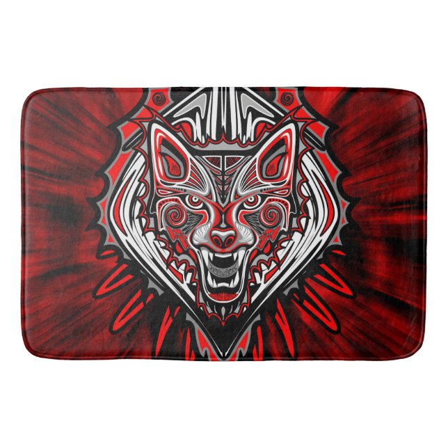 Wolf Haida Tribal Totem Design Bath Mat (Front)