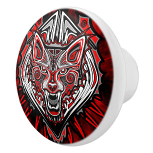 Wolf Haida Tribal Totem Design Ceramic Knob