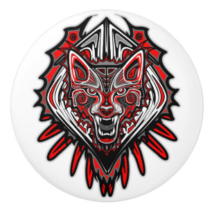 Wolf Haida Tribal Totem Design Ceramic Knob