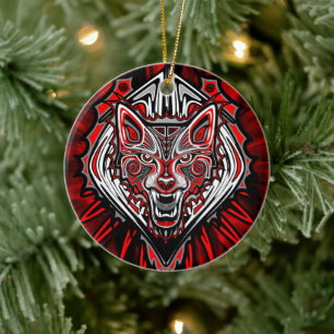 Wolf Haida Tribal Totem Design Ceramic Tree Decoration