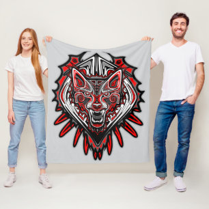 Wolf Haida Tribal Totem Design Fleece Blanket