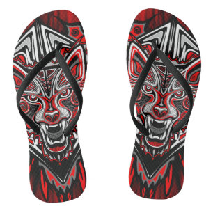 Wolf Haida Tribal Totem Design Flip Flops