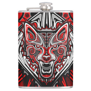 Wolf Haida Tribal Totem Design Hip Flask
