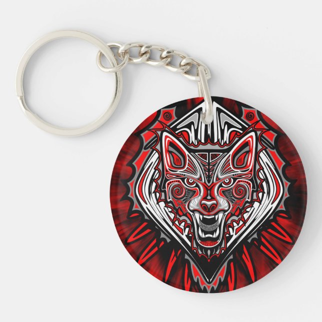 Wolf Haida Tribal Totem Design Key Ring (Front)