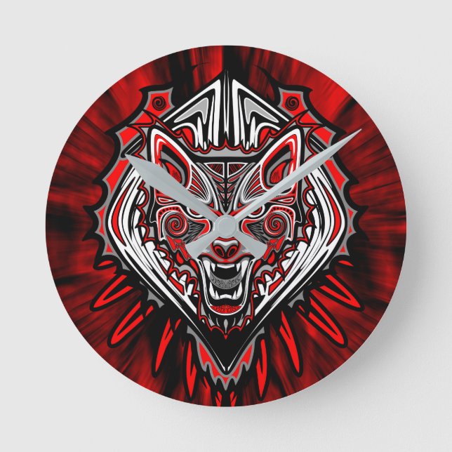Wolf Haida Tribal Totem Design Round Clock (Front)