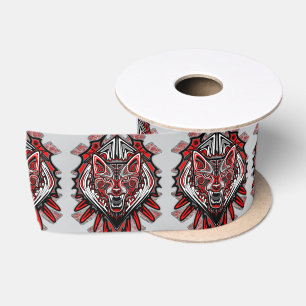 Wolf Haida Tribal Totem Design Satin Ribbon