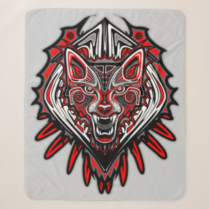 Wolf Haida Tribal Totem Design Sherpa Blanket