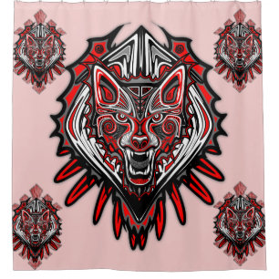 Wolf Haida Tribal Totem Design Shower Curtain