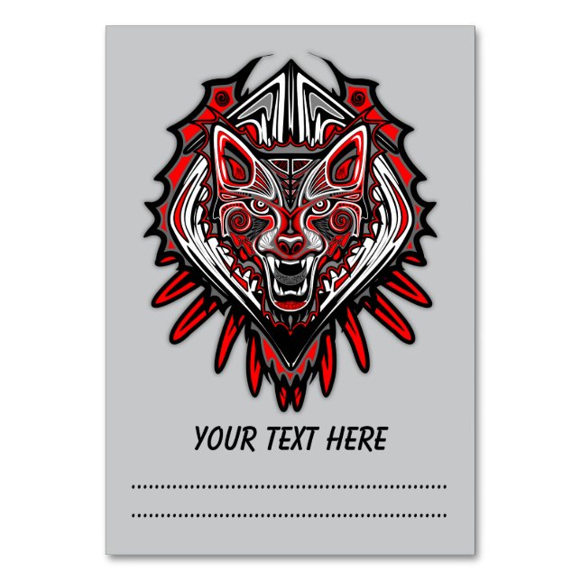 Wolf Haida Tribal Totem Design Table Number (Front)