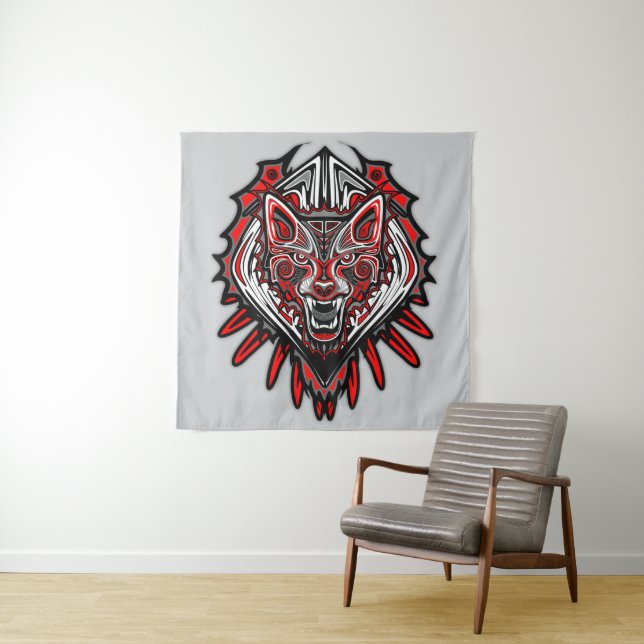 Wolf Haida Tribal Totem Design Tapestry (In Situ)