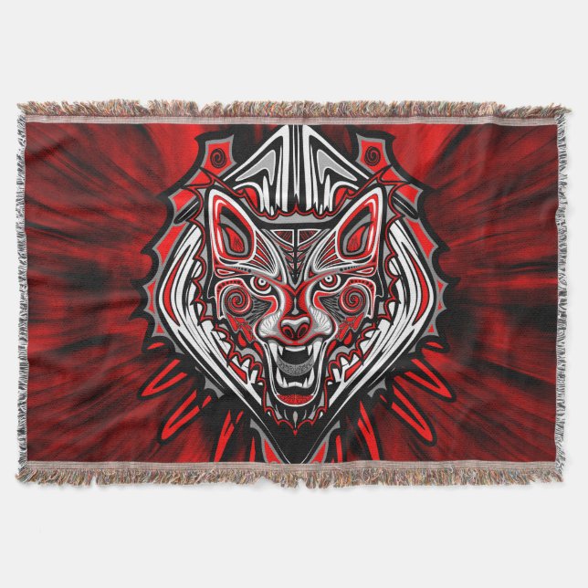 Wolf Haida Tribal Totem Design Throw Blanket (Front)