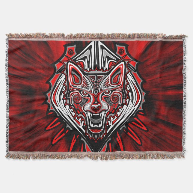 Wolf Haida Tribal Totem Design Throw Blanket (Front)