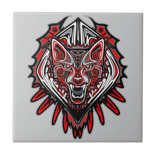 Wolf Haida Tribal Totem Design Tile (Front)