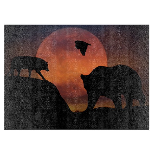 Wolf Hawk and Bear Cutting Board (Front)