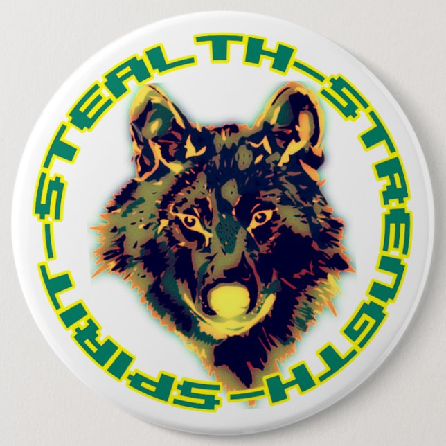 wolf head 6 cm round badge (Front)