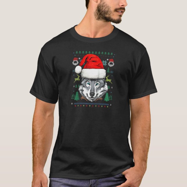Wolf Head Christmas Wildlife Lover Forest Animal W T-Shirt (Front)