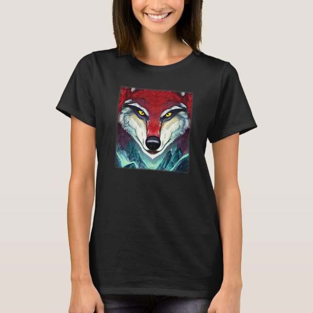 Wolf head design art predator face imprint with wi T-Shirt (Front)