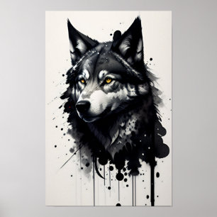 Wolf Head Drawing Poster