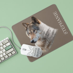 Wolf Head Forest Double Exposure    Mouse Mat