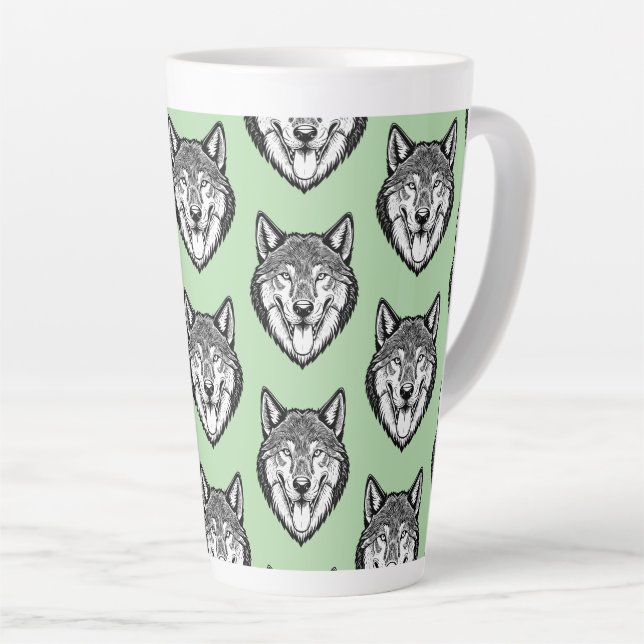 Wolf head from the front latte mug (Right Angle)