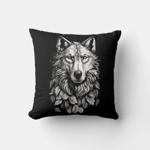 wolf head leaves animal original art drawing cushion