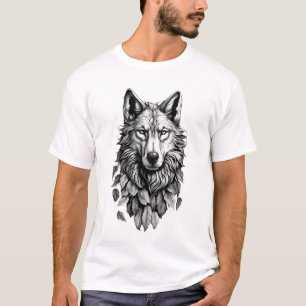 wolf head leaves animal original art drawing T-Shirt