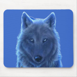 Wolf head Neon Blue Mouse Mat
