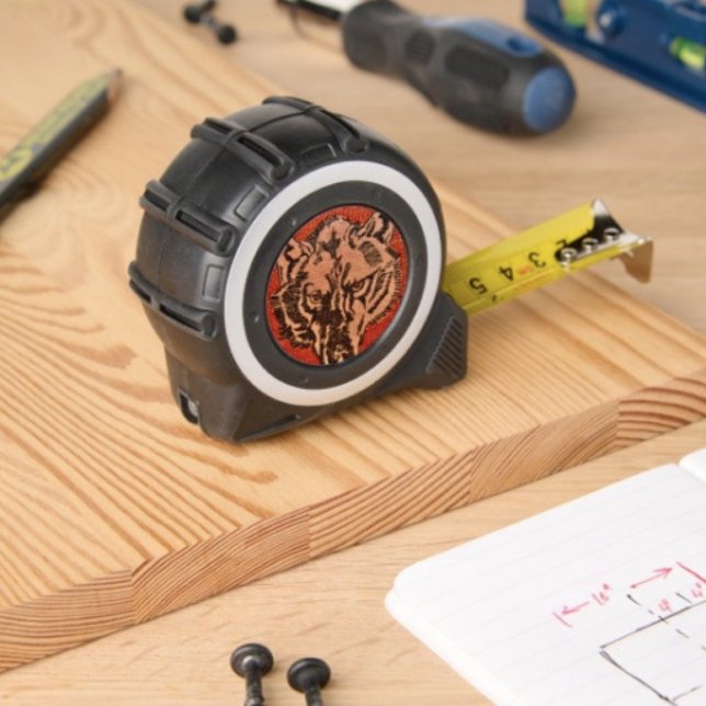 Wolf Head on Red 1 (Wolf Head on Red  Design tape measure  inches on one side with metrics on the other. )