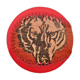 Wolf Head on Red Baseball