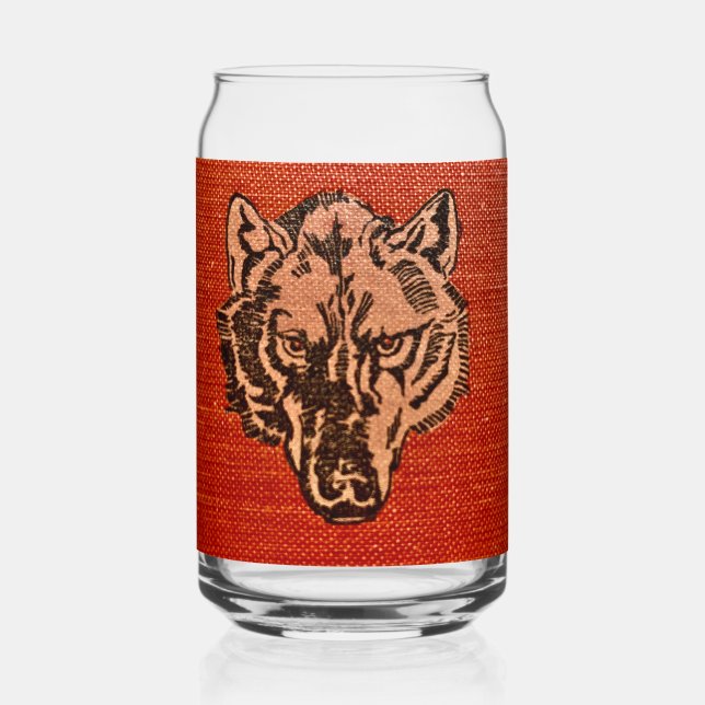 Wolf Head on Red  Beer Can Glass (Front)