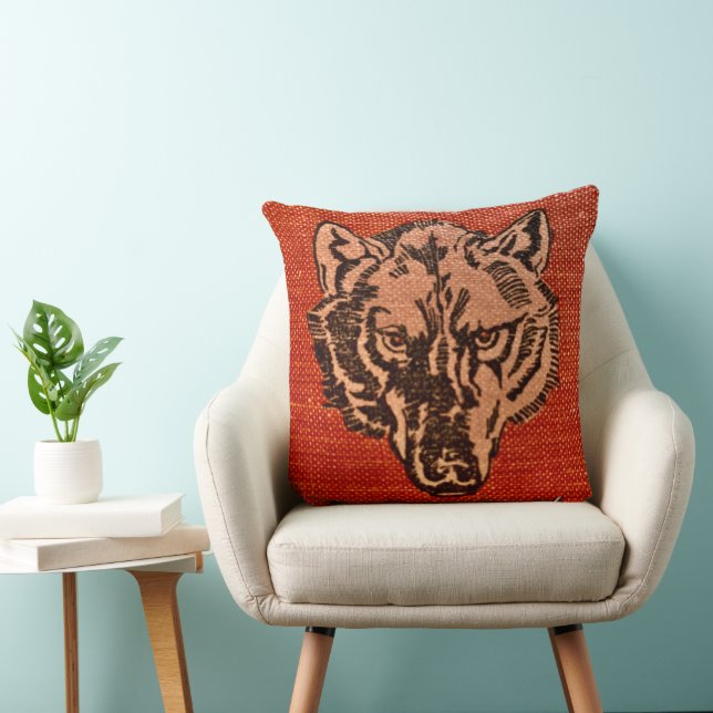 Wolf Head on Red Cushion (Chair)