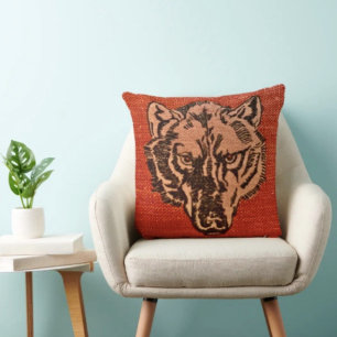 Wolf Head on Red Cushion