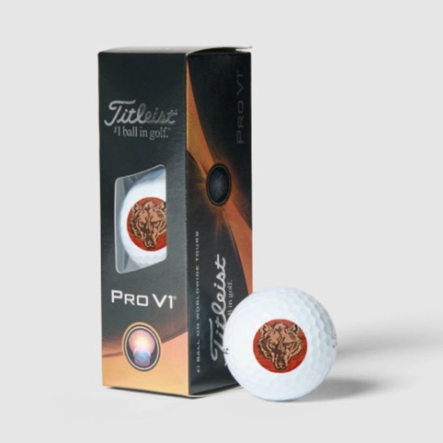 Wolf Head on Red  Golf Balls (Wolf Head on Red Golf Balls Titleist 2023 Pro V1 high gradient core high flex casing layer. 

)