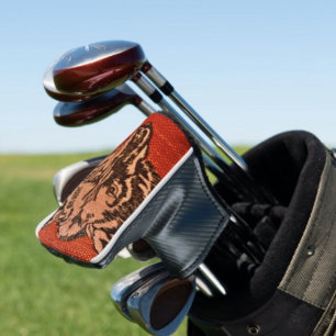 Wolf Head on Red  Golf Head Cover