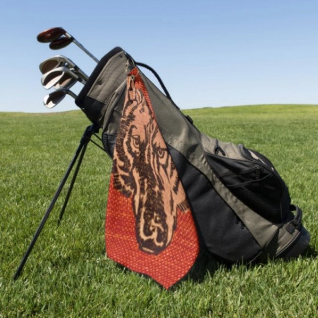 Wolf Head on Red  Golf Towel (Wolf Head on Red  Design Golf Towel – Golfer Gift Custom Sports Gear)