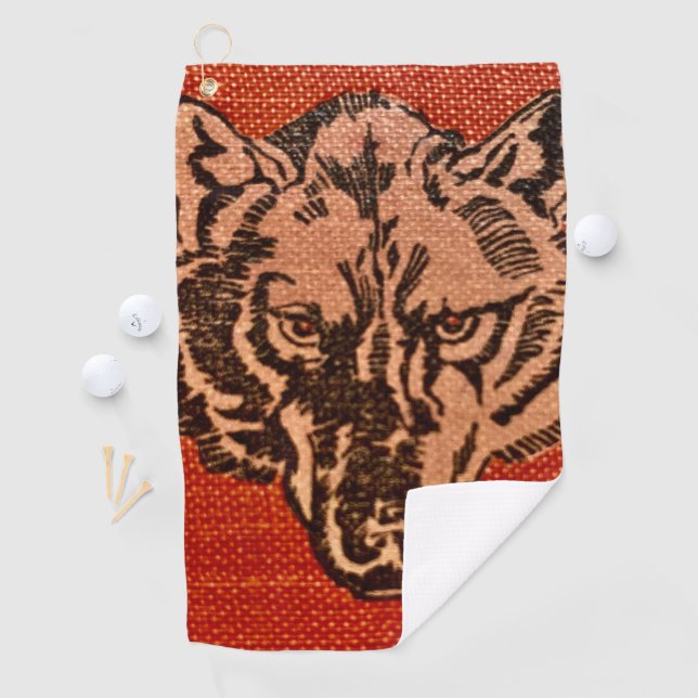 Wolf Head on Red  Golf Towel (InSitu)
