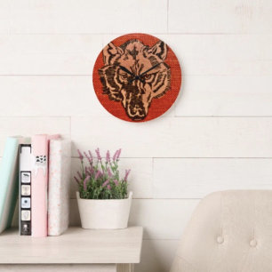 Wolf Head on Red  Large Clock