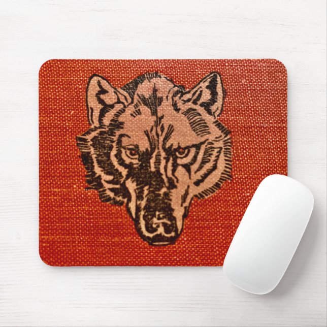 Wolf Head on Red  Mouse Mat (With Mouse)