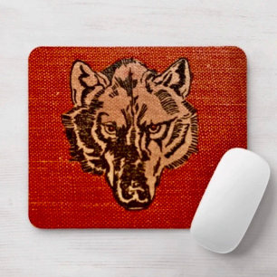 Wolf Head on Red  Mouse Mat